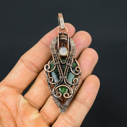 Green Ruby Zoisite and Moonstone Gemstone Pendant