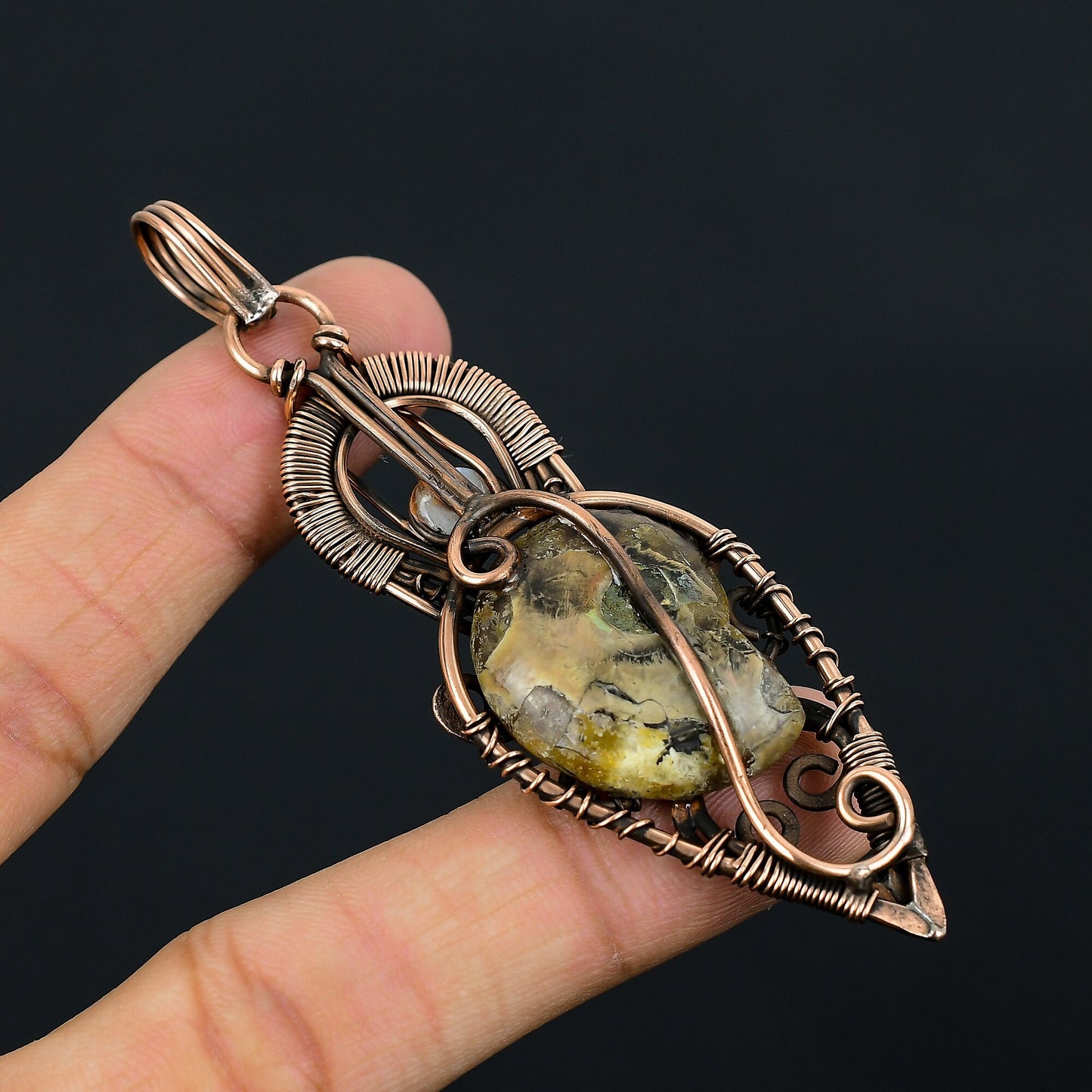 Copper Ammonite Fossil Gemstone Pendant
