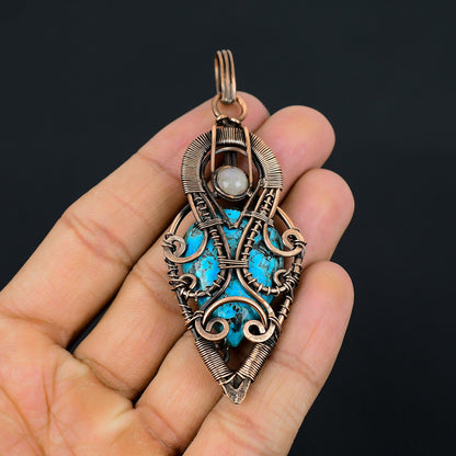 Turquoise Gemstone Copper Wire Pendant