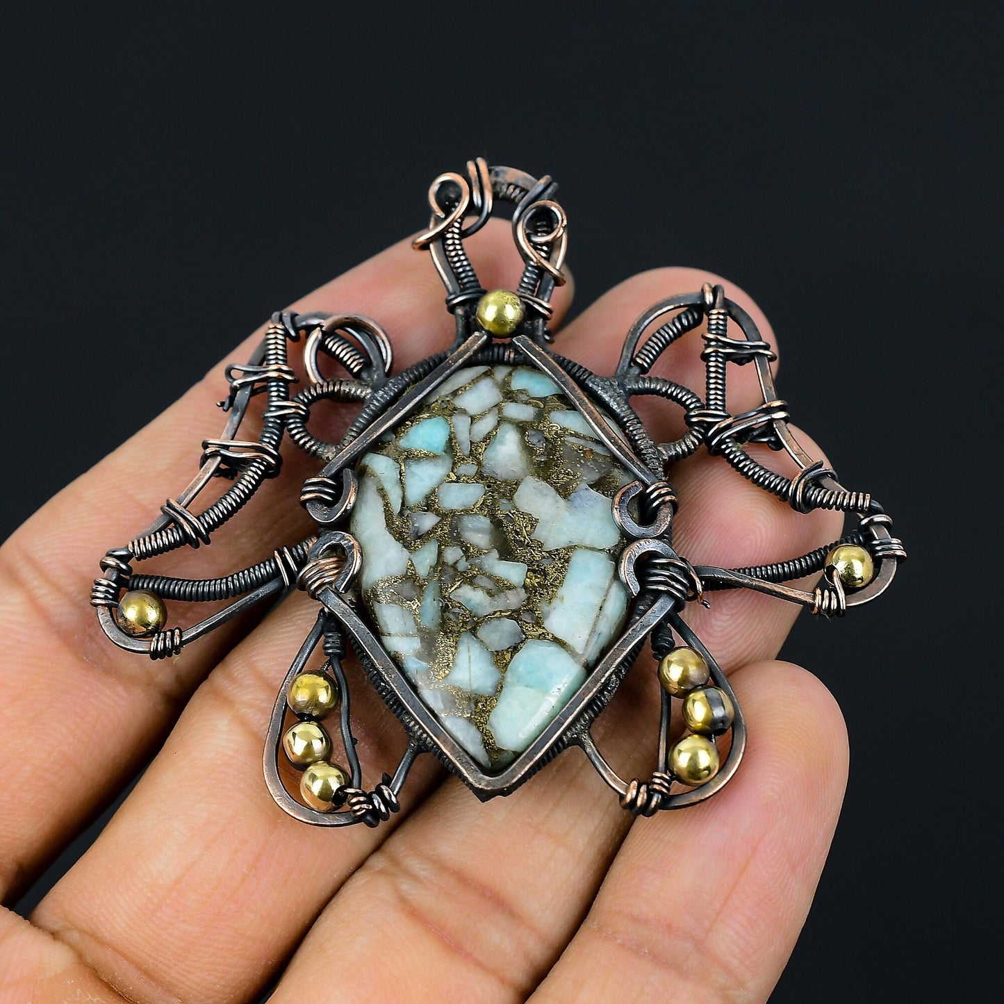Copper Larimar Gemstone Pendant