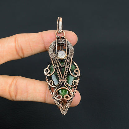 Green Ruby Zoisite and Moonstone Gemstone Pendant