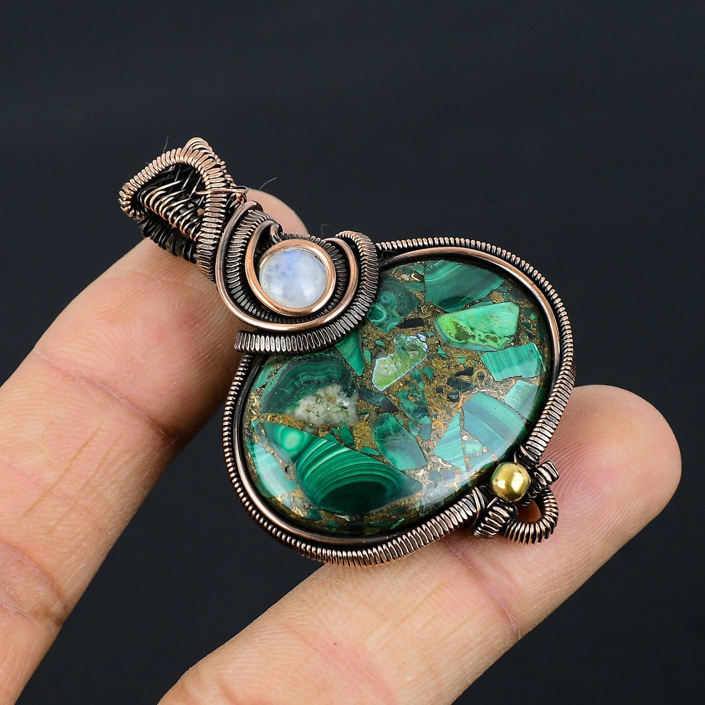 Green Malachite & Moonstone Gemstone Pendant