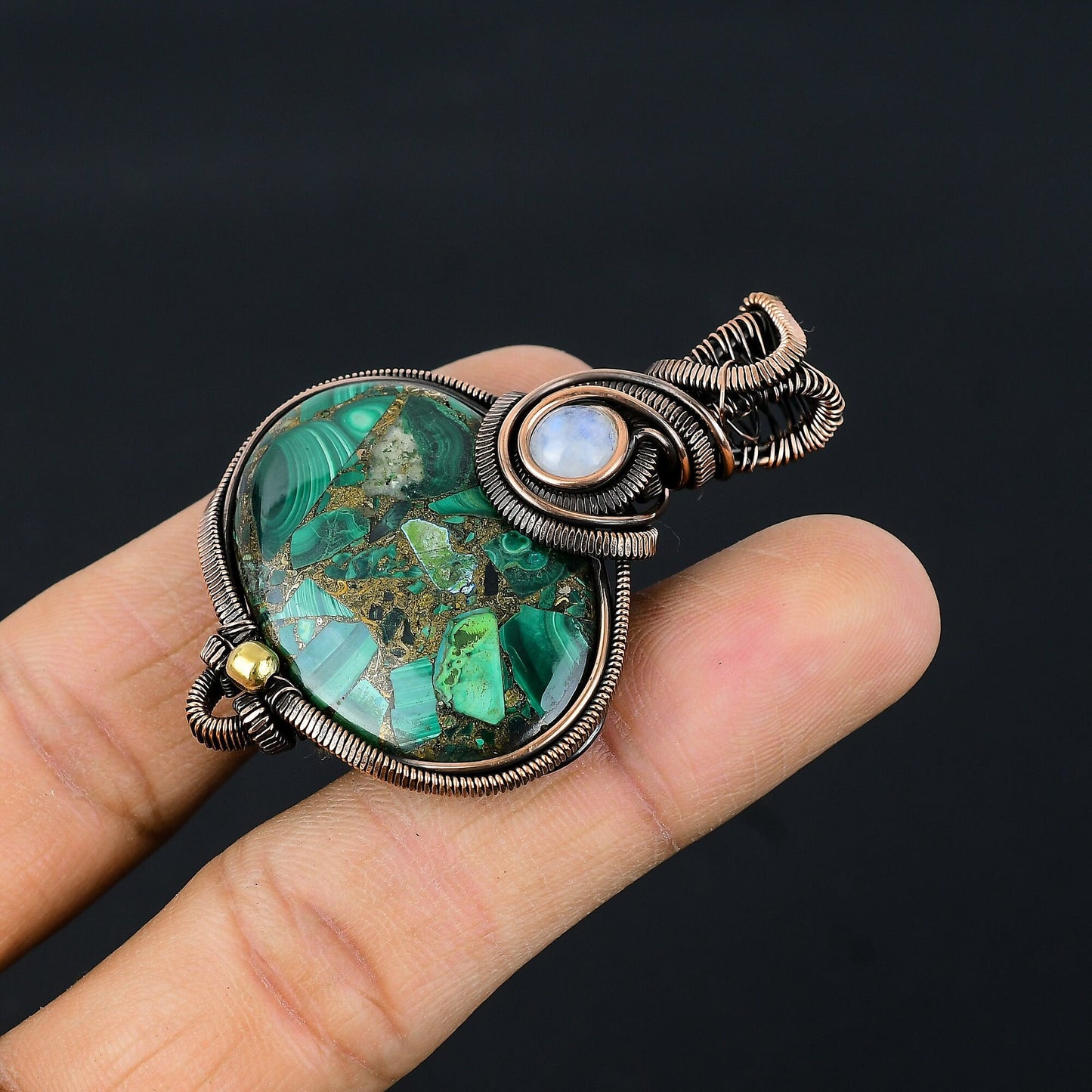 Green Malachite & Moonstone Gemstone Pendant