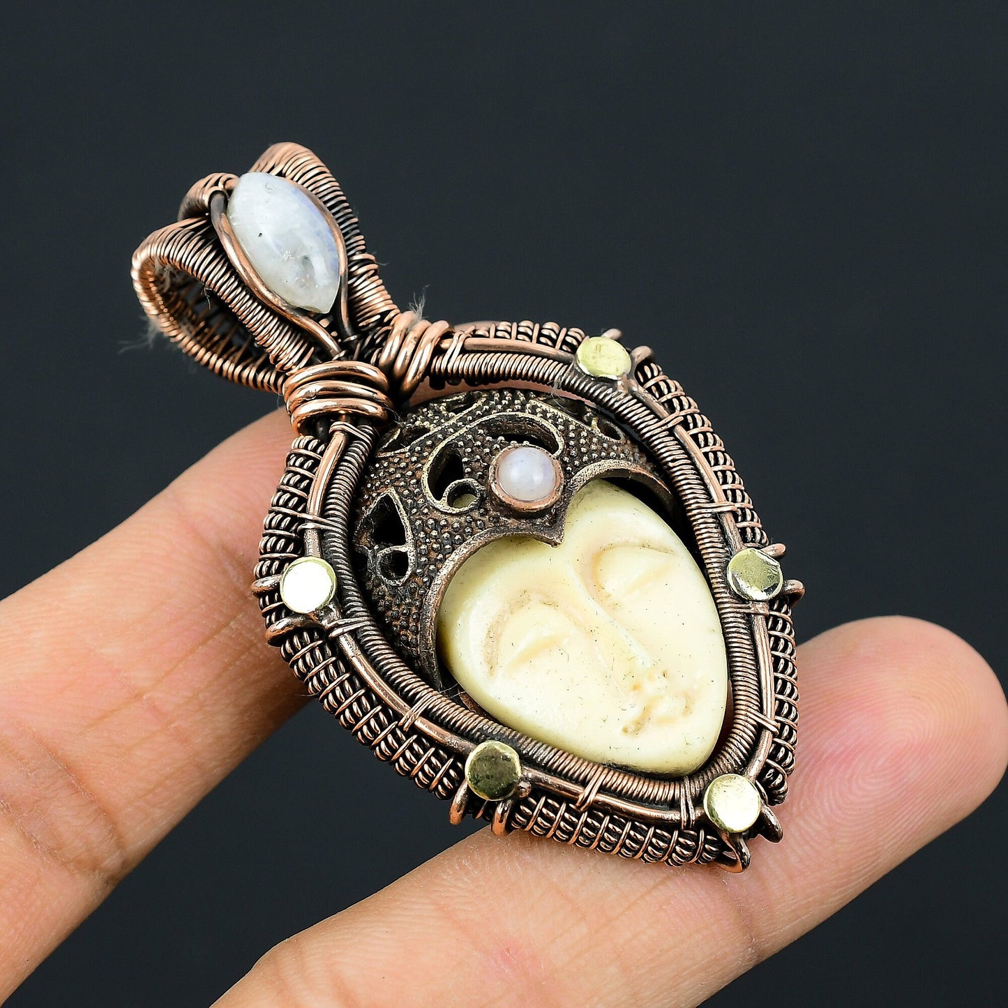 White Carved Bone Face Gemstone Pendant