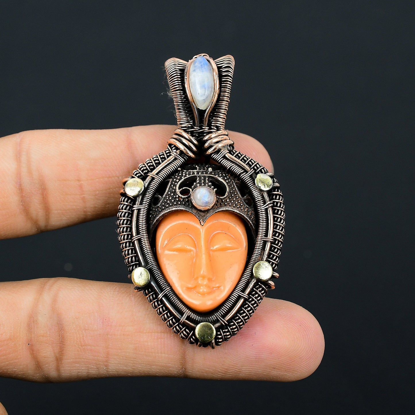 Orange Bone Face Gemstone Pendant