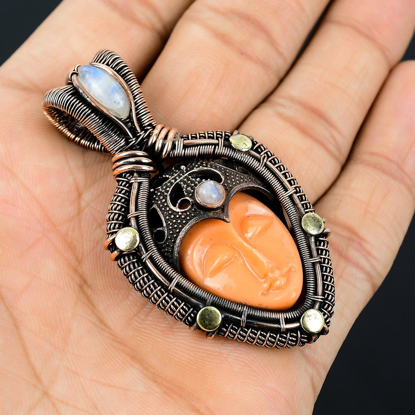 Orange Bone Face Gemstone Pendant