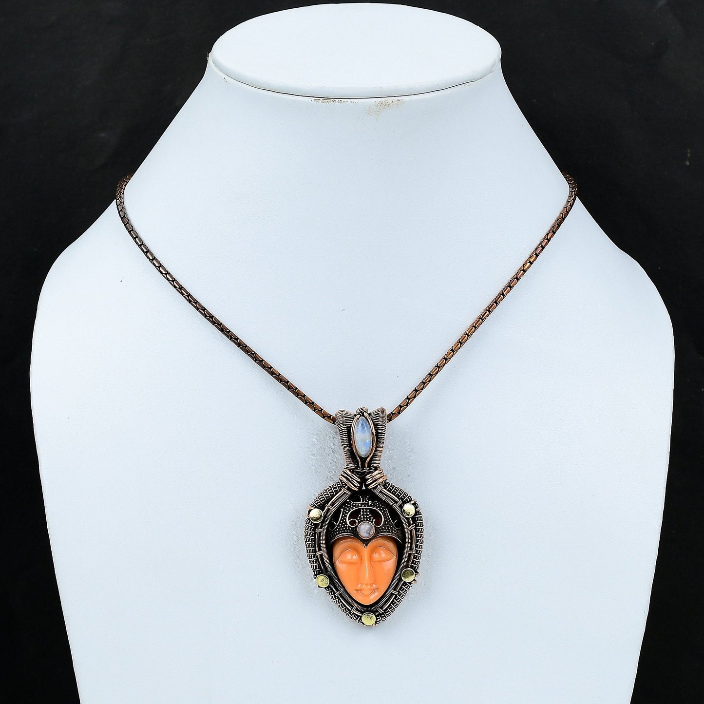 Orange Bone Face Gemstone Pendant