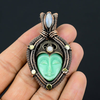 Green Carved Bone Gemstone Pendant