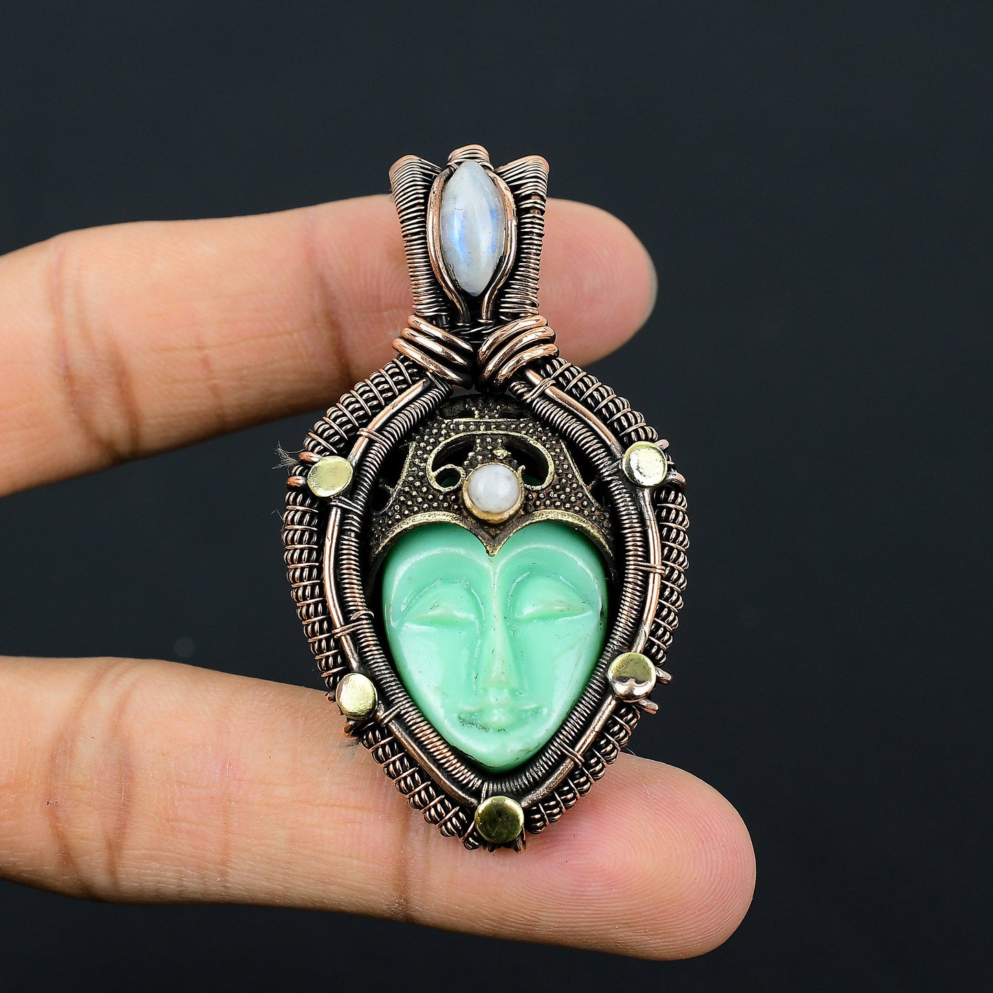 Green Carved Bone Gemstone Pendant