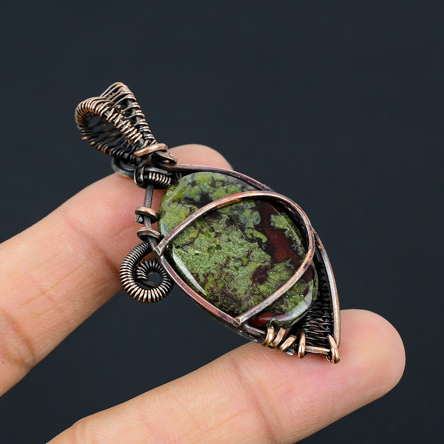 Green Red Dragon Blood Jasper Gemstone Pendant