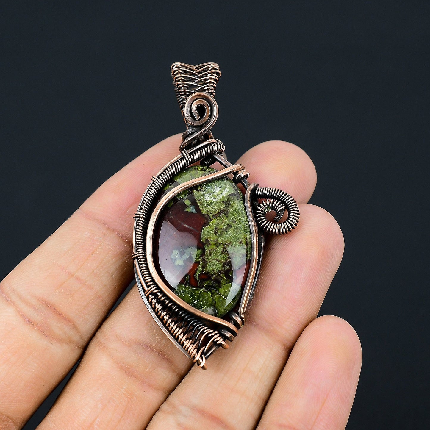 Green Red Dragon Blood Jasper Gemstone Pendant