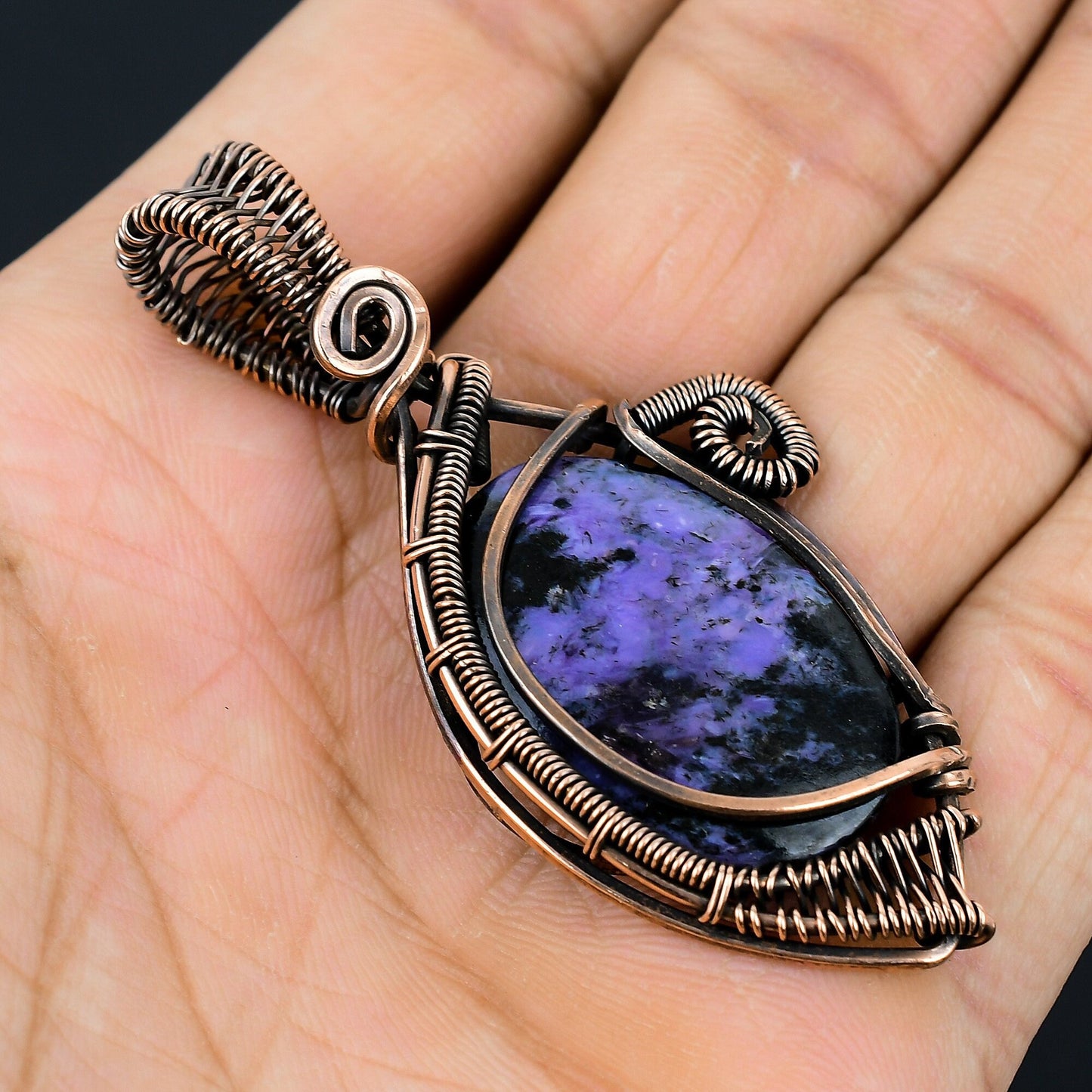 Purple Charoite Gemstone Copper Pendant