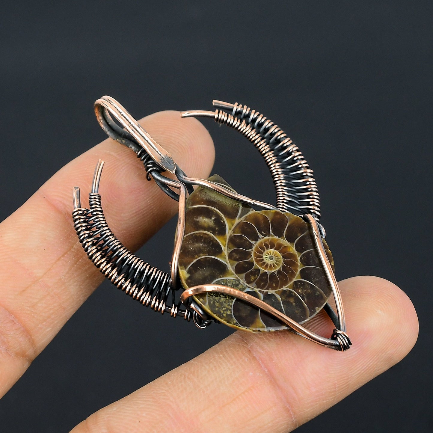 Copper Ammonite Gemstone Pendant