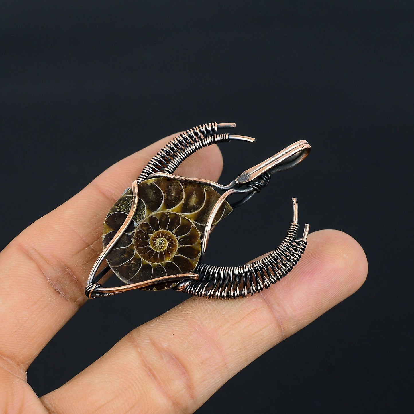 Copper Ammonite Gemstone Pendant