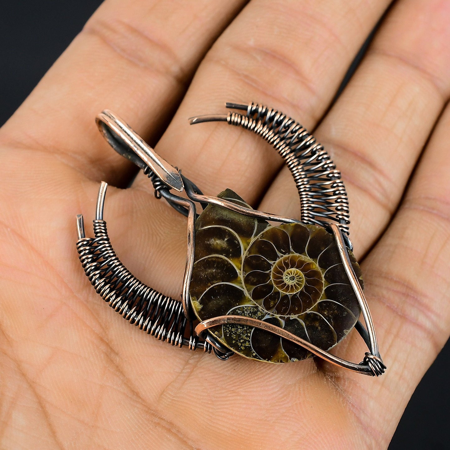 Copper Ammonite Gemstone Pendant