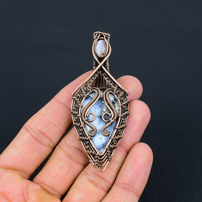 White Dendrite Opal & Moonstone Gemstone Pendant