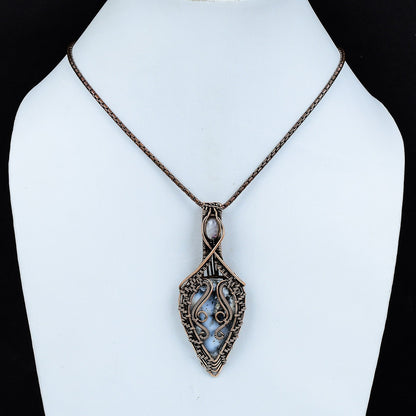 White Dendrite Opal & Moonstone Gemstone Pendant