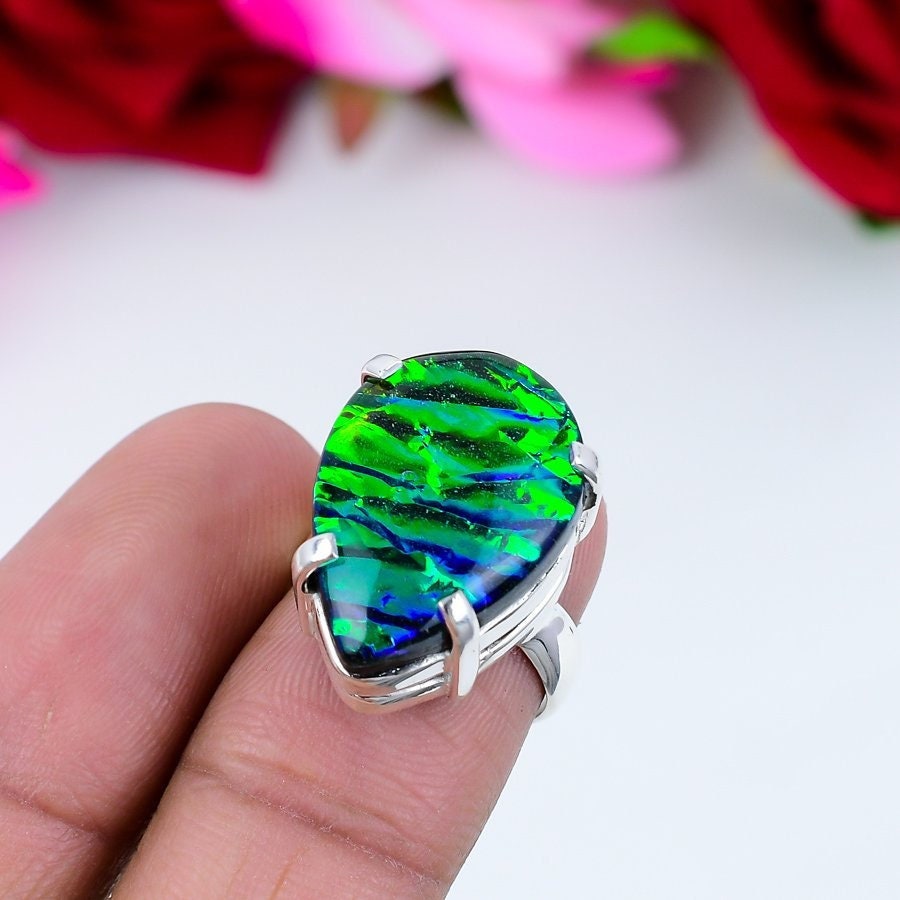 Green Triplet Opal Sterling Silver Ring