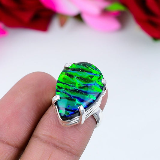 Green Triplet Opal Sterling Silver Ring