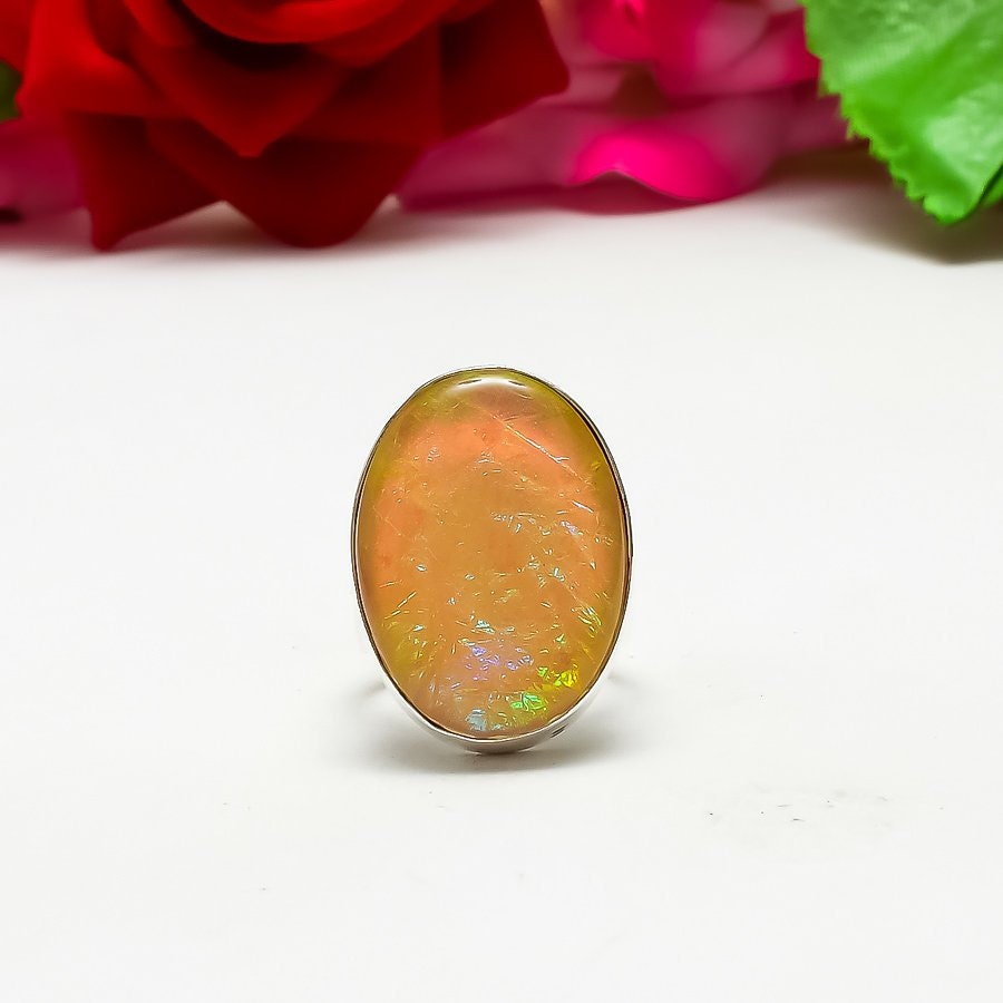 Orange Triplet Opal Sterling Silver Ring
