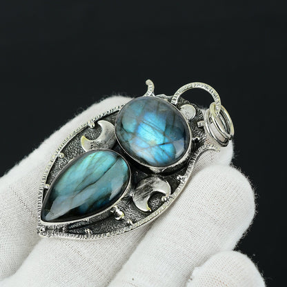 Blue Labradorite Double Gemstone Pendant