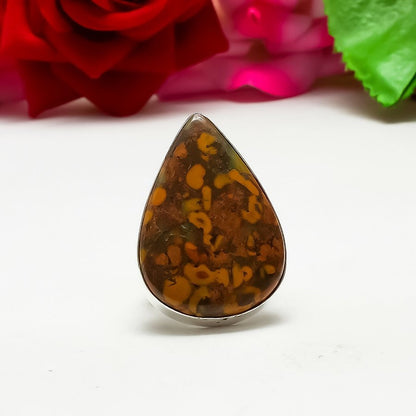 Green Bamboo Jasper Sterling Silver Ring