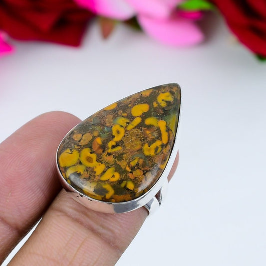 Green Bamboo Jasper Sterling Silver Ring