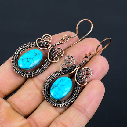 Turquoise Gemstone Wire Wrapped Earrings