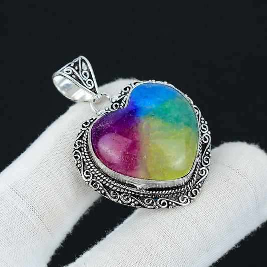 Rainbow Solar Quartz Heart Pendant