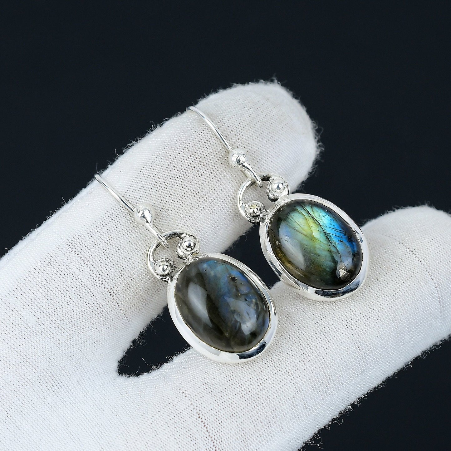 Blue Fire Labradorite Sterling Silver Earrings
