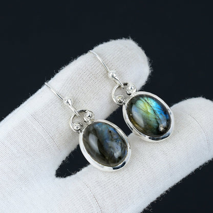Blue Fire Labradorite Sterling Silver Earrings