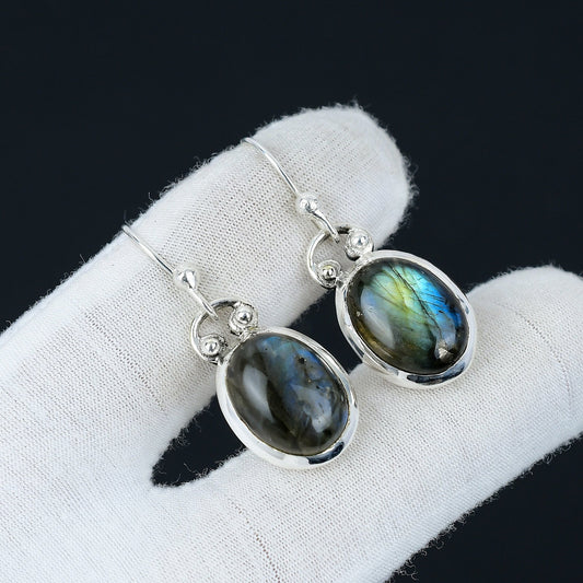 Blue Fire Labradorite Sterling Silver Earrings
