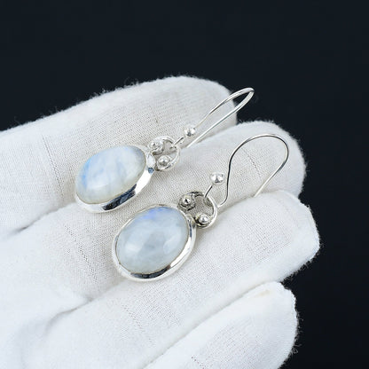 White Rainbow Moonstone Sterling Silver Earrings