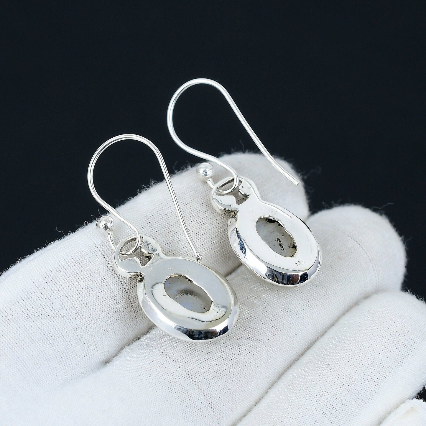 White Rainbow Moonstone Sterling Silver Earrings