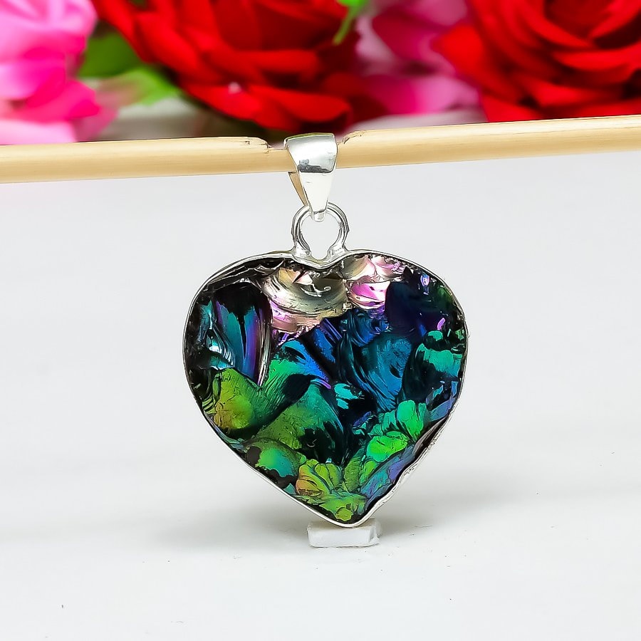 Peacock Titanium Aura Quartz Pendant