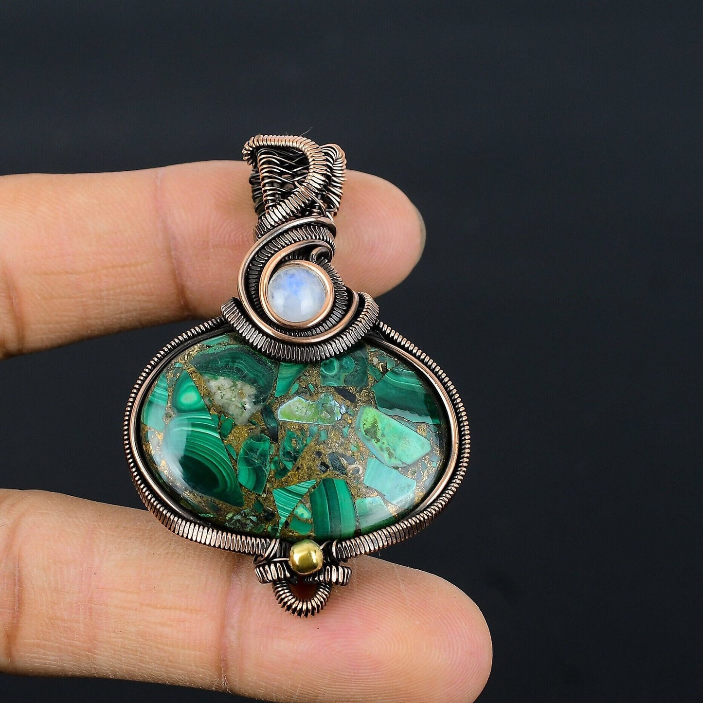 Green Malachite & Moonstone Gemstone Pendant