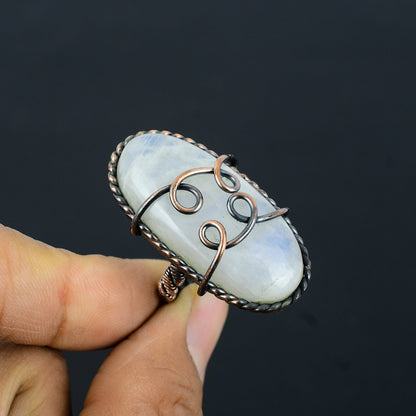 White Moonstone Gemstone Copper Ring