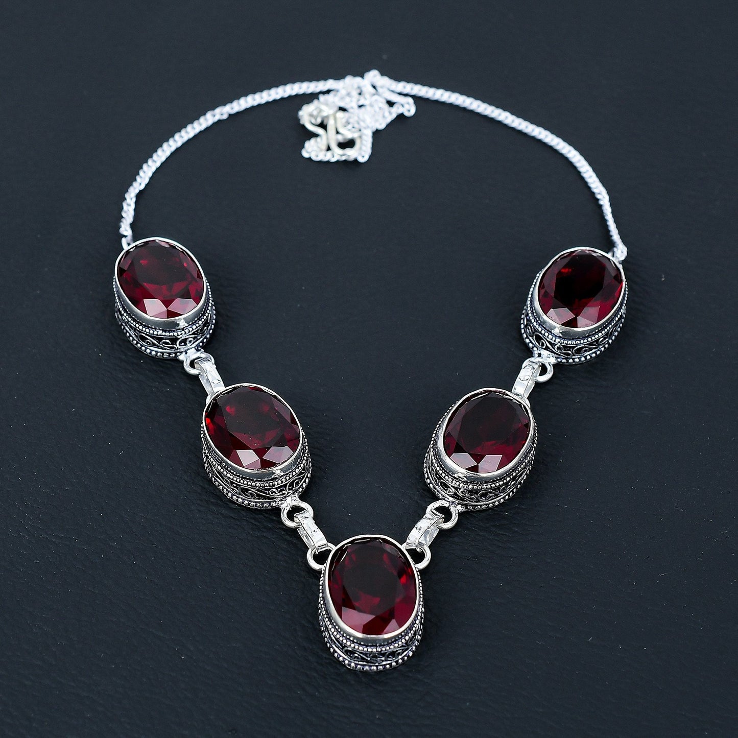 Red Garnet Sterling Silver Necklace