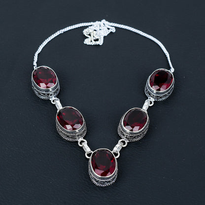 Red Garnet Sterling Silver Necklace
