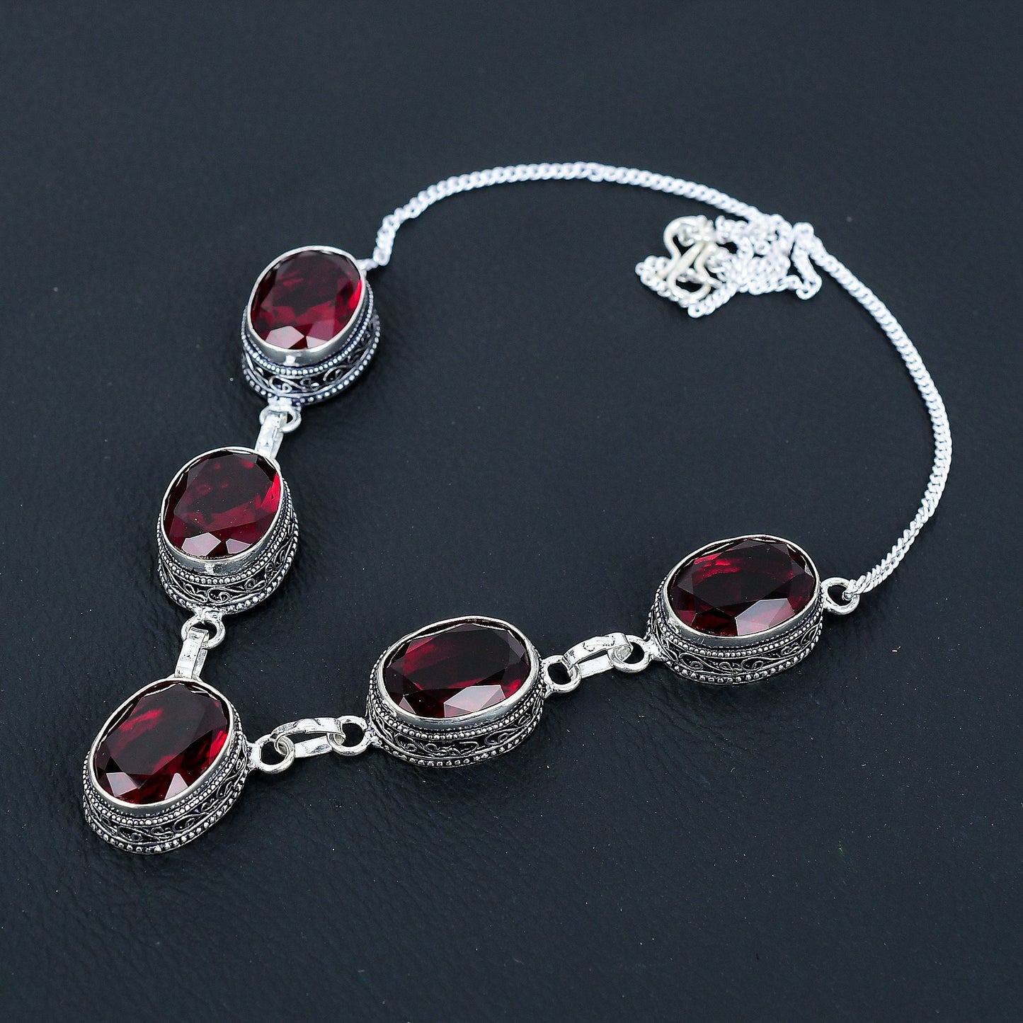 Red Garnet Sterling Silver Necklace