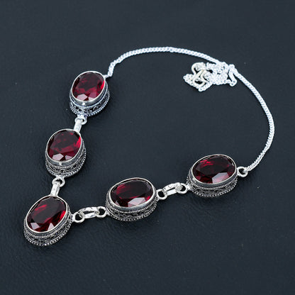 Red Garnet Sterling Silver Necklace