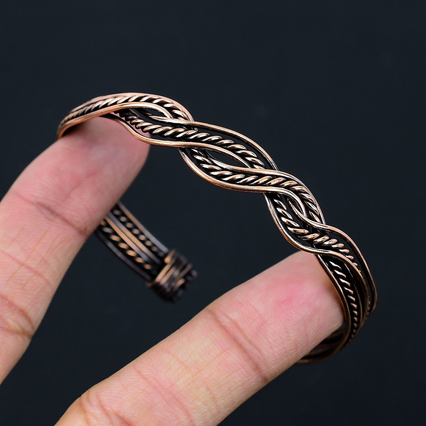 Oxidized Copper Gemstone Cuff Bracelet