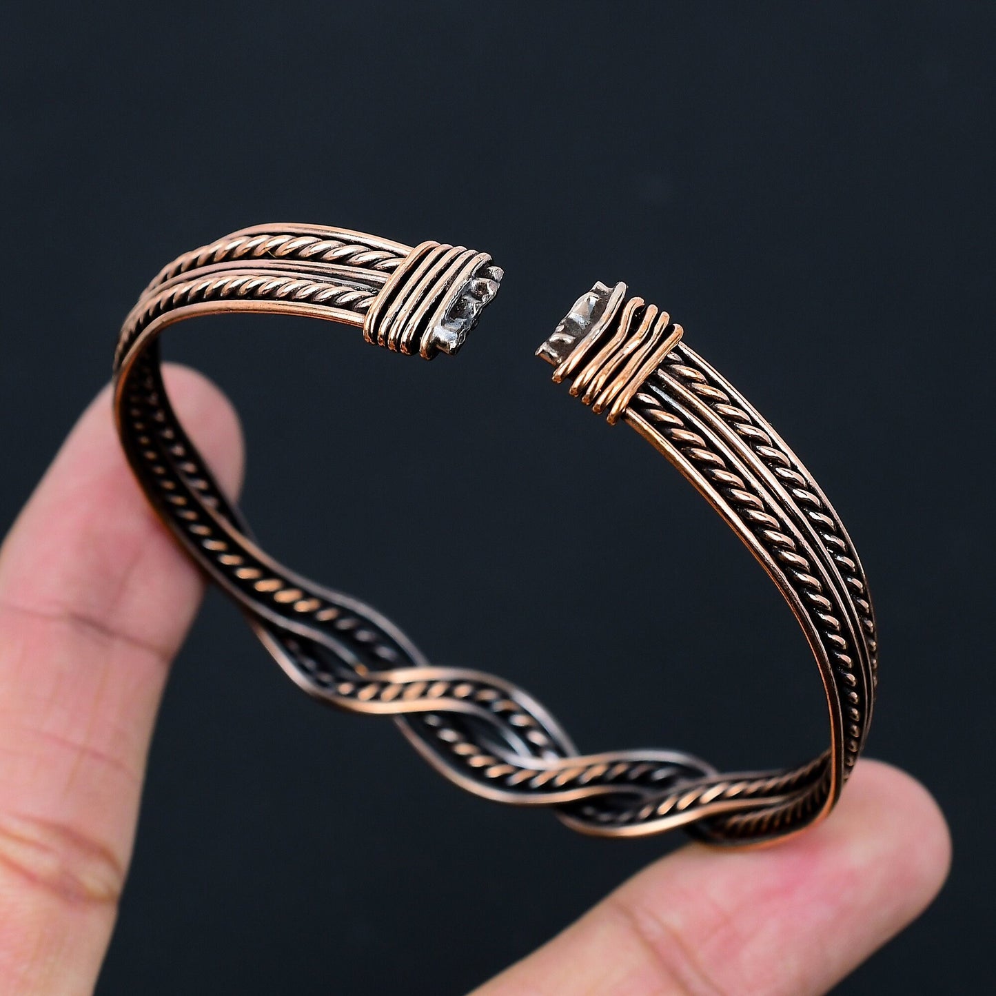 Oxidized Copper Gemstone Cuff Bracelet
