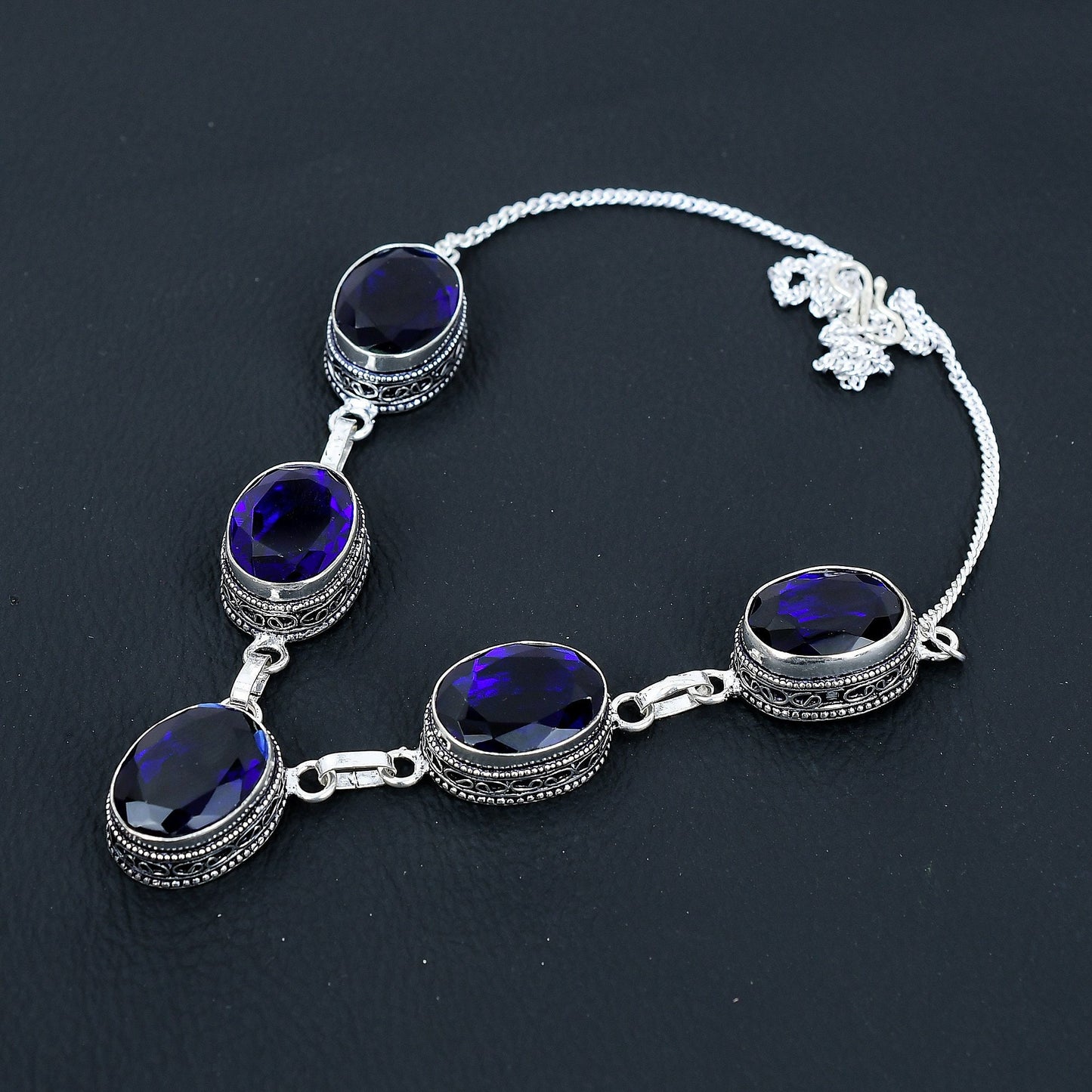 Blue Sapphire Sterling Silver Necklace