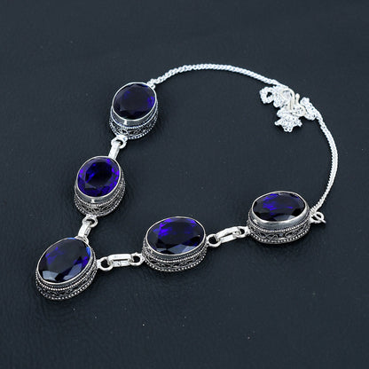 Blue Sapphire Sterling Silver Necklace