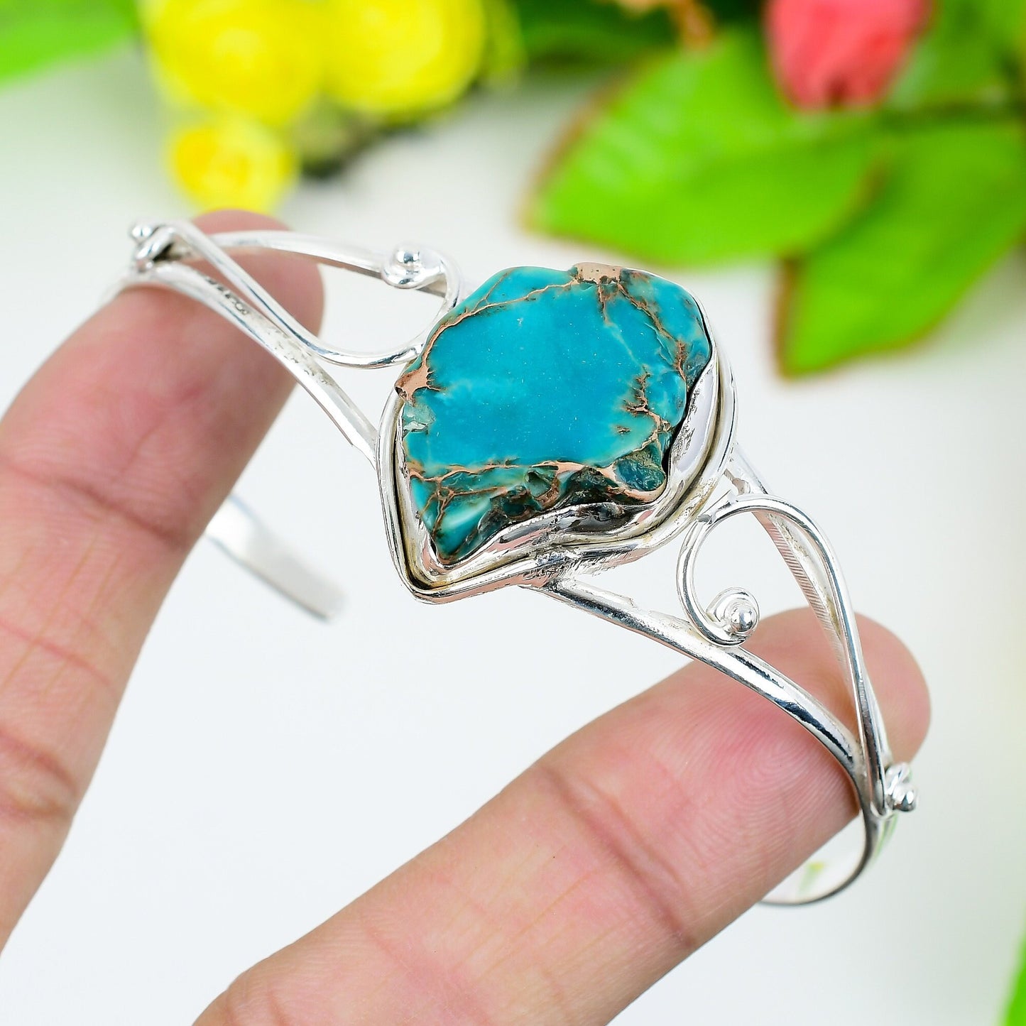 Beige Sea Sediment Gemstone Cuff Bangle