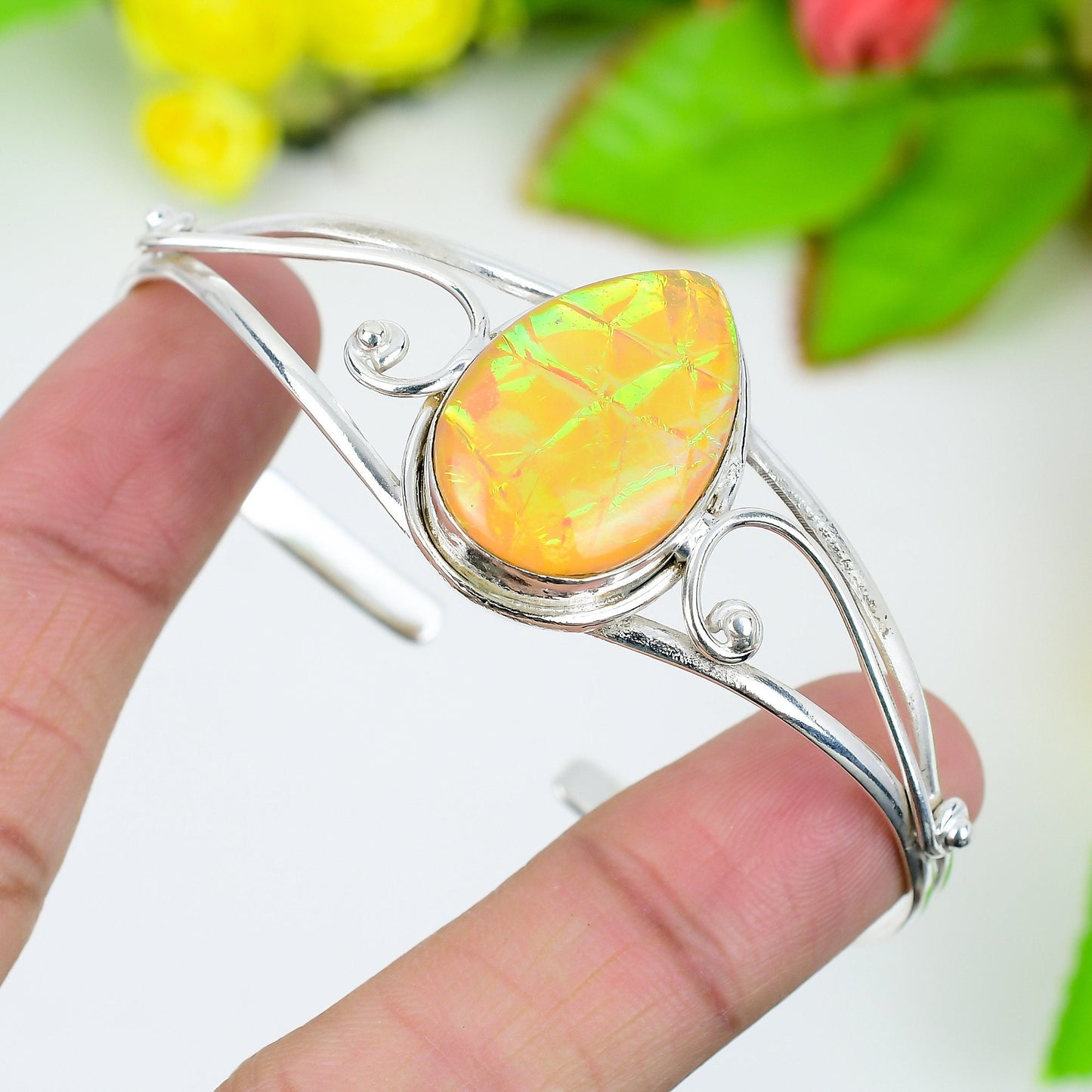 Orange Triplet Opal Cuff Bangle