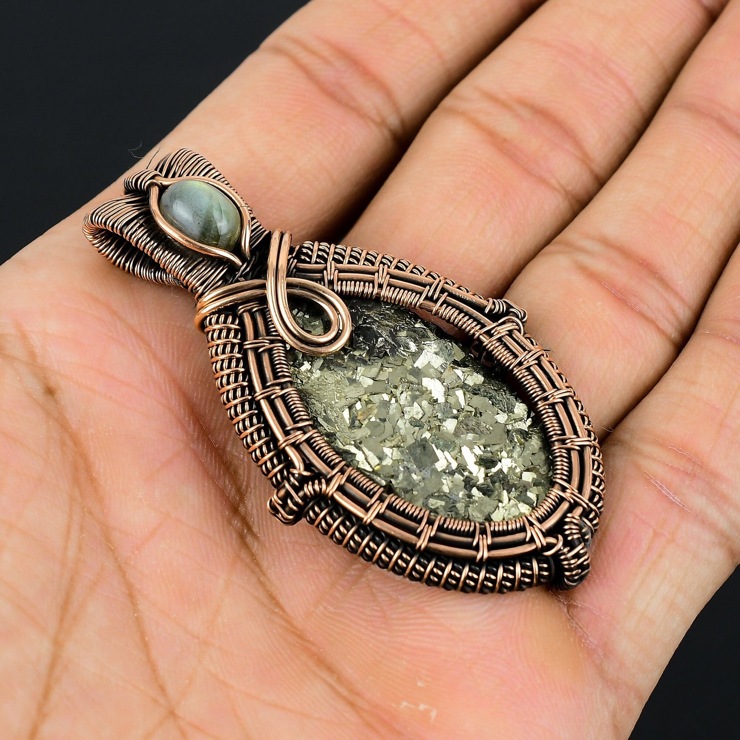 Gold Pyrite and Labradorite Gemstone Pendant