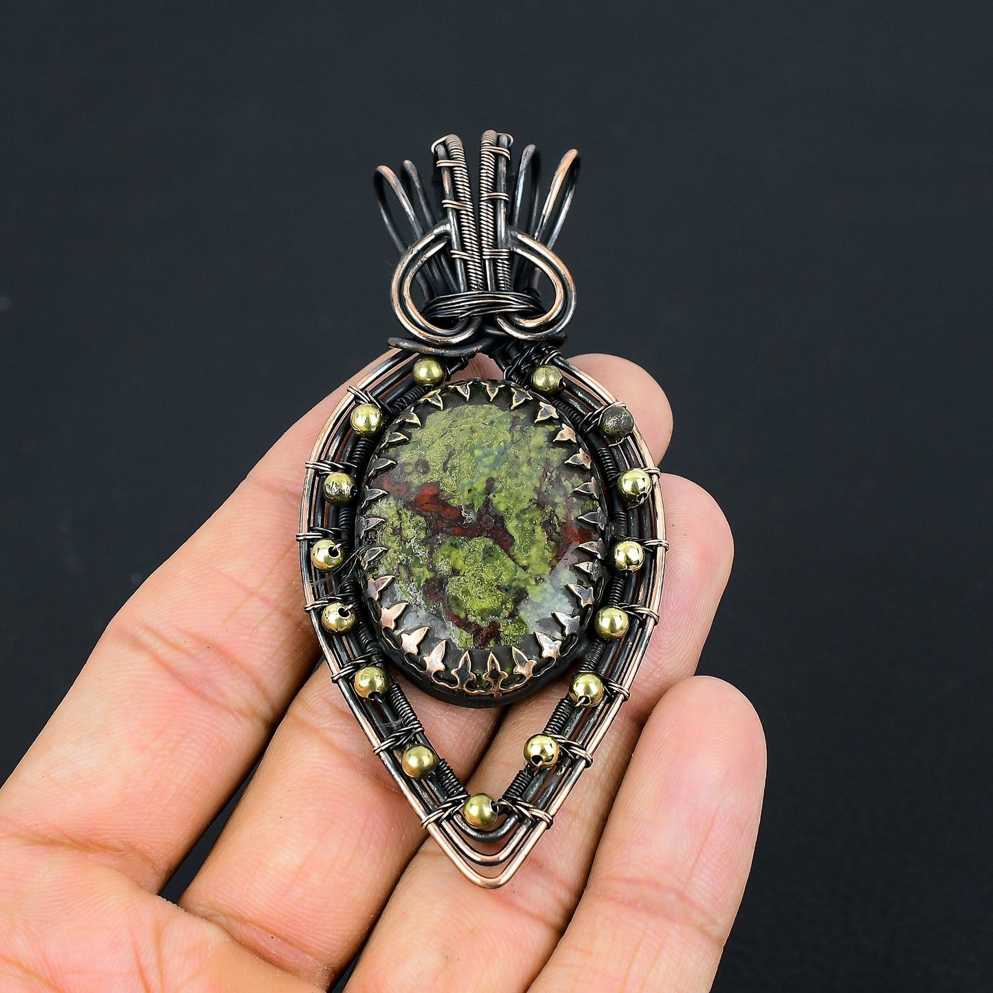 Green Red Dragon Bloodstone Gemstone Pendant
