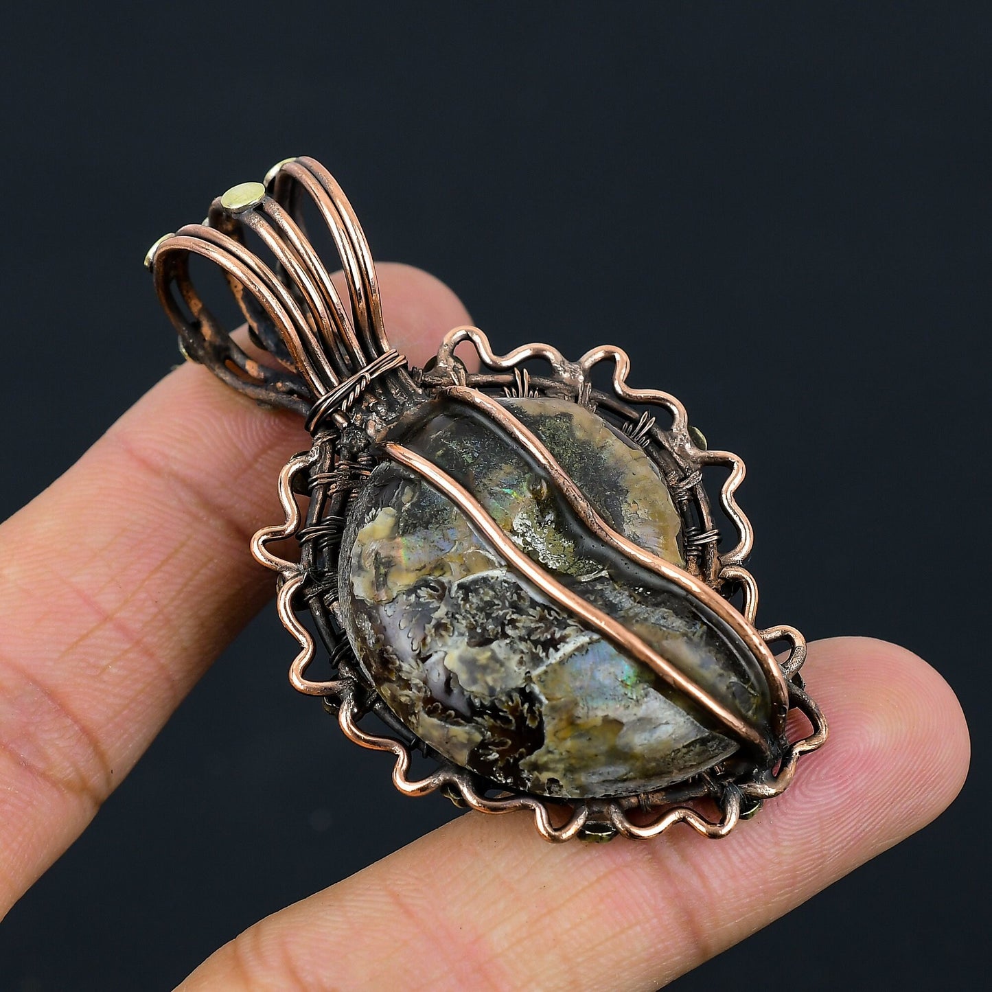 Copper Ammonite Gemstone Pendant
